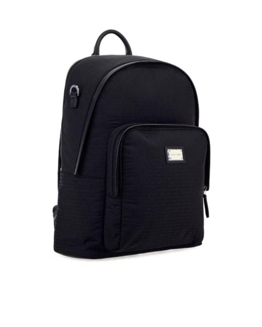 Emporio Armani Black Monogram Logo-Plaque Backpack for men