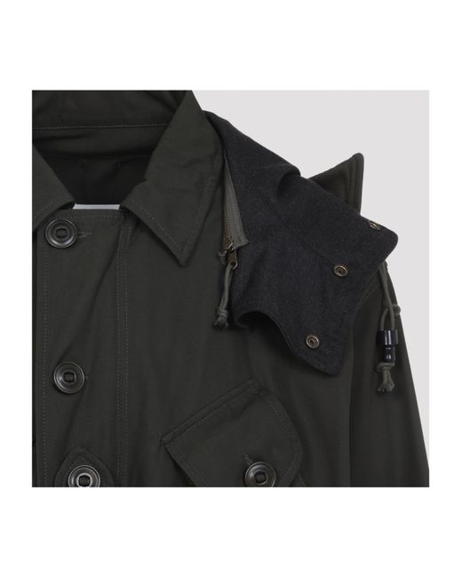 Maison Margiela Black Long Sleeved Hooded Coat for men