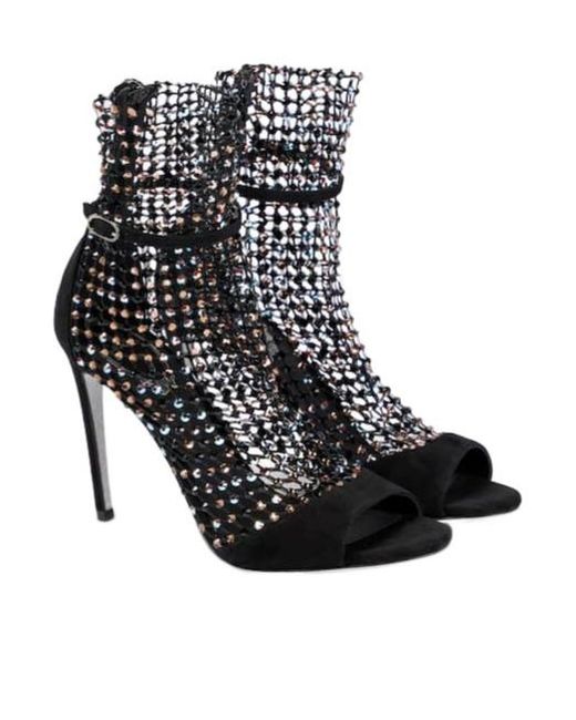 Rene Caovilla Black Galaxia Embellished Suede Sandals