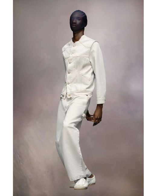 Maison Margiela White Collarless Buttoned Denim Jacket for men