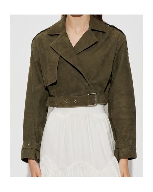 AllSaints Green Ophelia Cropped Belted Jacket