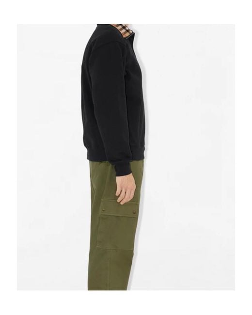Burberry Black Checked-Collar Half-Zipped Sweatshirt for men