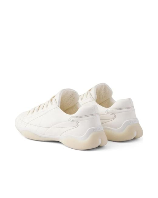 Prada White Logo Detailed Lace-Up Sneakers