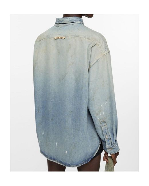 Acne Blue Distressed Denim Shirt for men