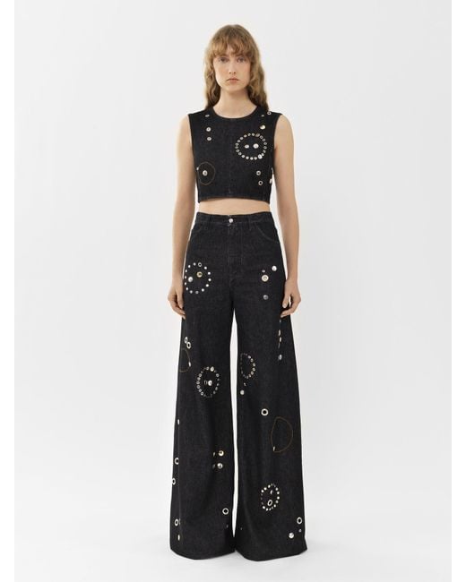 Chloé Black Stud-Embellished Crop Top
