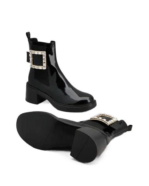 Roger Vivier Black Viv' Rangers Strass Buckle Chelsea Ankle Boots