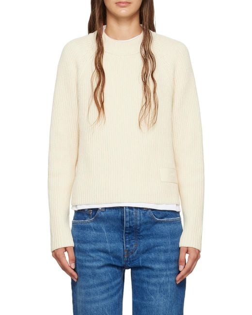 AMI Natural Logo Patch Crewneck Jumper