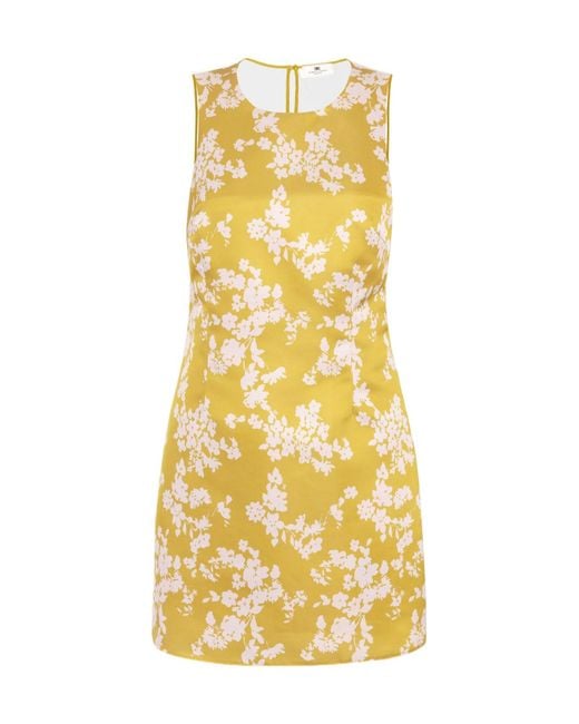 Elisabetta Franchi Yellow Printed Duchess Satin Dress