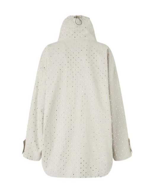 Pinko White Crystal-Embellished High-Neck Coat
