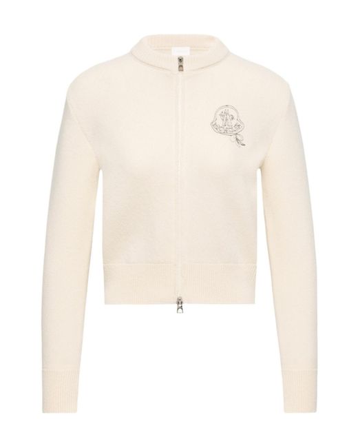 Moncler White Wool Cashmere Blend Zip-Up Cardigan