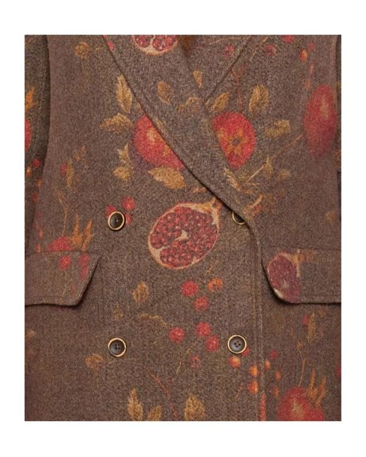 Uma Wang Brown Floral Printed Double-Breasted Coat