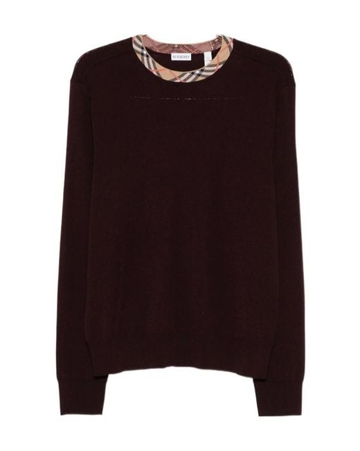 Burberry Brown Check-Neck Knitted Jumper for men