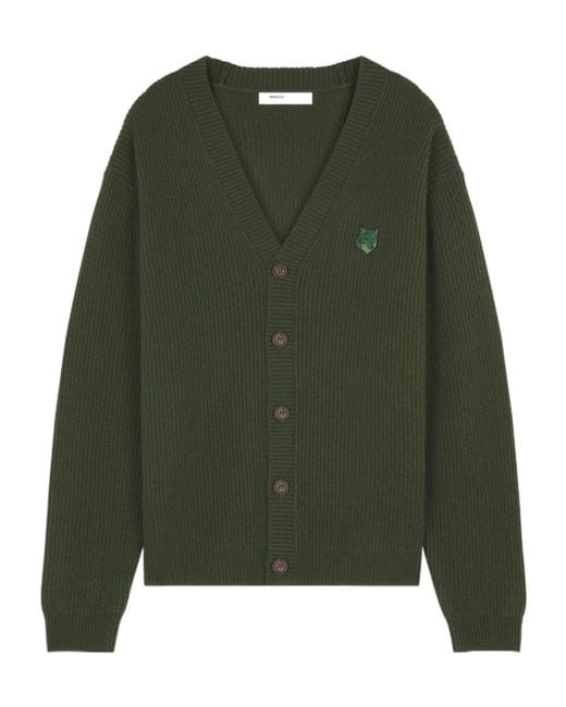 Maison Kitsuné Green Maison Kitsuné Bold Fox Head Patch Knitted Cardigan for men