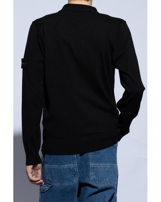 Stone Island Black V-Neck Button-Up Cardigan for men