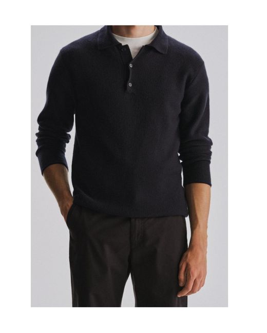 The Row Blue Bertram Long-Sleeved Knit Polo Shirt for men