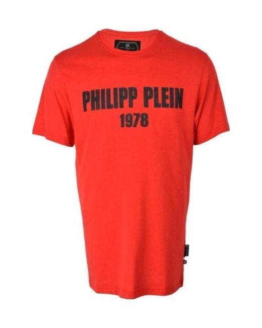 Philipp Plein Red Printed Logo T-Shirt for men