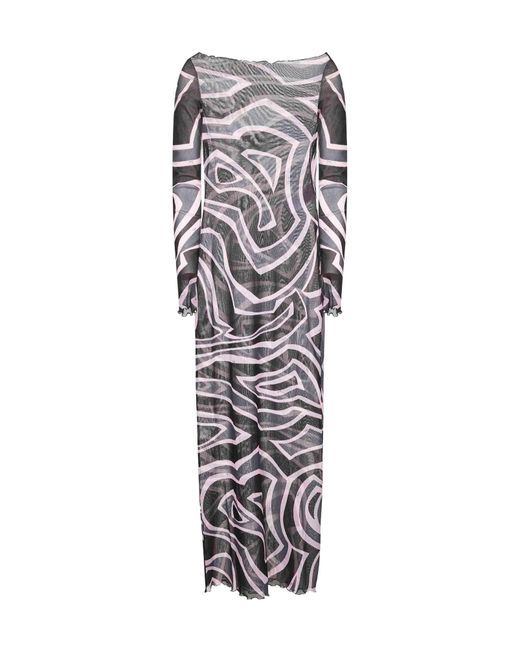 Emilio Pucci White Labirinto Print Long Tulle Dress