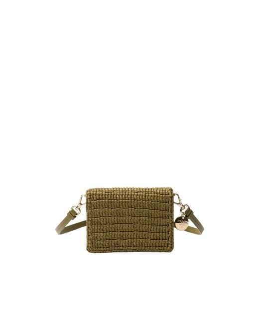 Prada Green Crochet Card Holder With Shoulder Strap