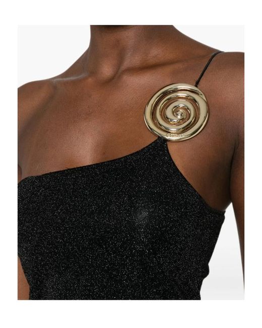 Oseree Black Lumière Spiral One-Shoulder Mini Dress