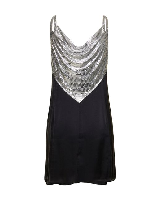 Rabanne Black Chainmail Panelled Cowl-Neck Mini Dress