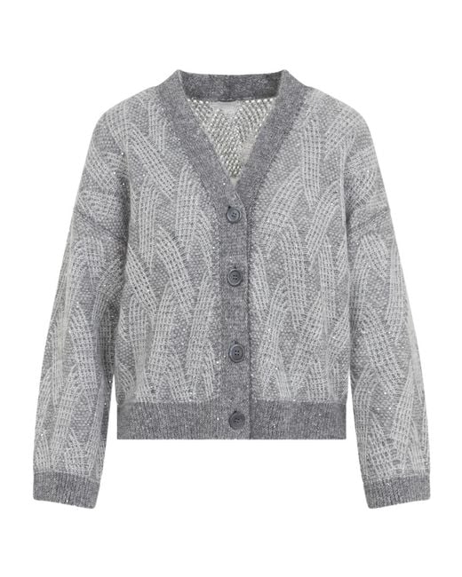 Peserico Gray Alpaca, Wool And Mohair Cardigan