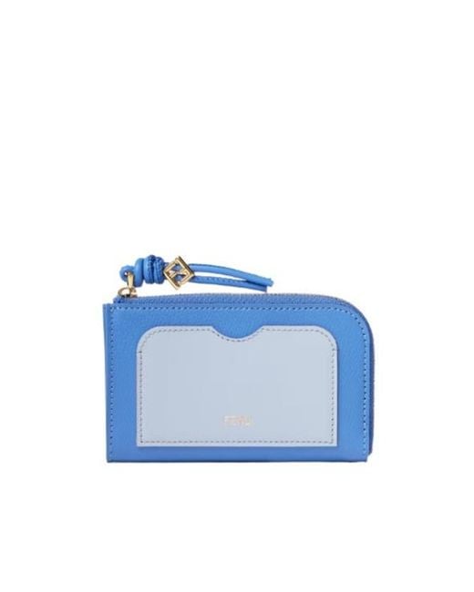 Fendi Blue Vit King Cruis Zip Card Case Wallet