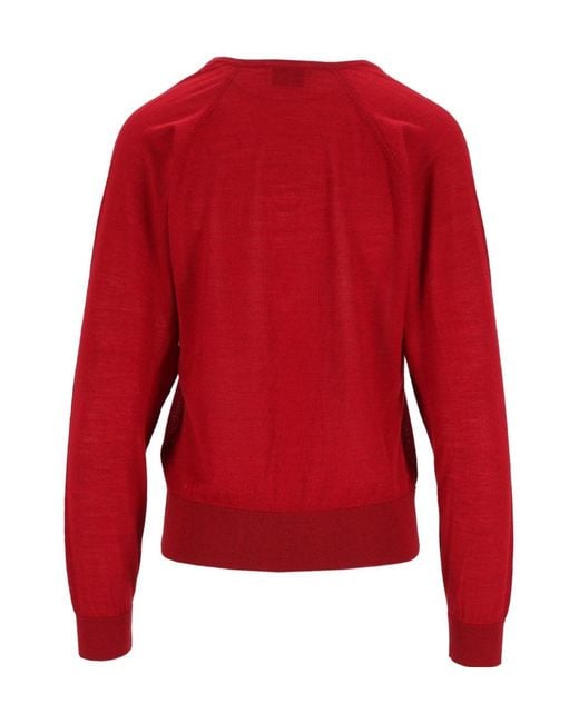 Forte_forte Red Sheer V-Neck Knitted Sweater