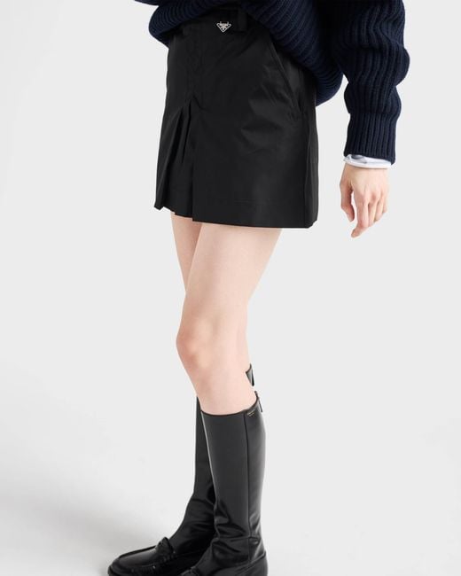 Prada Black Triangle-Logo Pleated Mini Skirt