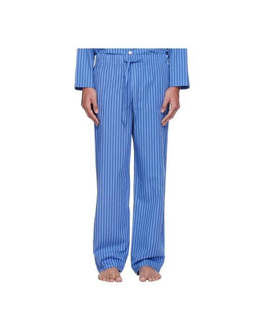 Tekla Blue Striped Drawstring Pajama Pants for men