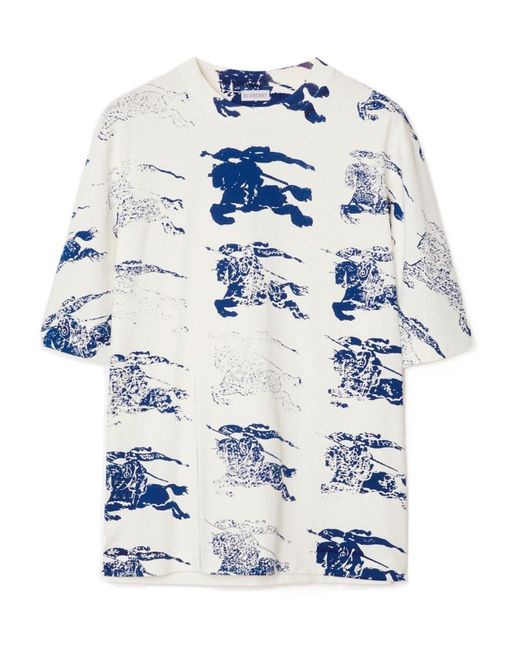 Burberry Blue Equestrian Knight Printed Crewneck T-Shirt for men