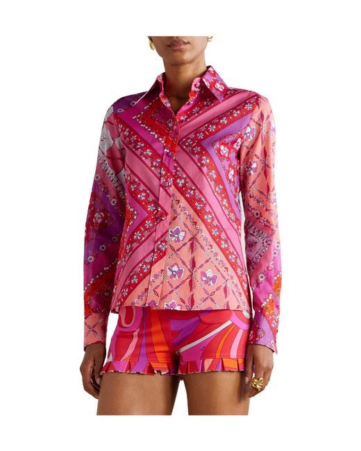 Emilio Pucci Pink Printed Cotton-Muslin Shirt