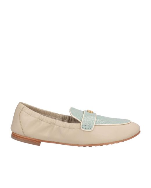 Tory Burch Natural Round Toe Snake Print Loafers