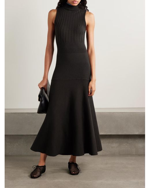 Proenza Schouler Black Ezme Paneled Knitted Midi Dress
