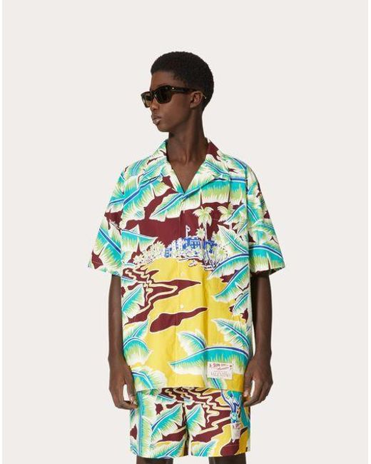 Valentino Blue Graphic Printed Short-Sleeved Shirt for men