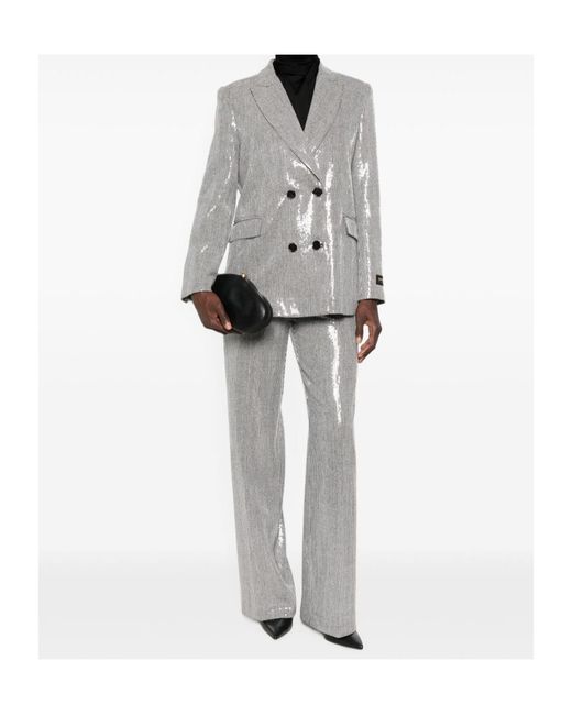 ERMANNO FIRENZE Gray Sequin-Embellished Houndstooth Trousers