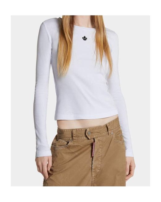 DSquared² White Long-Sleeved Crewneck T-Shirt
