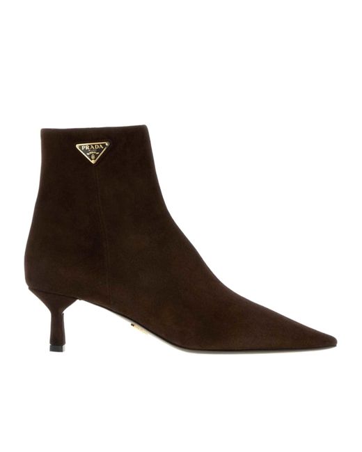 Prada Brown Triangle-Logo Ankle Boots