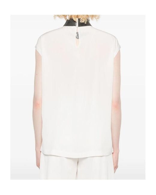 Brunello Cucinelli White Turtleneck Sleeveless Top