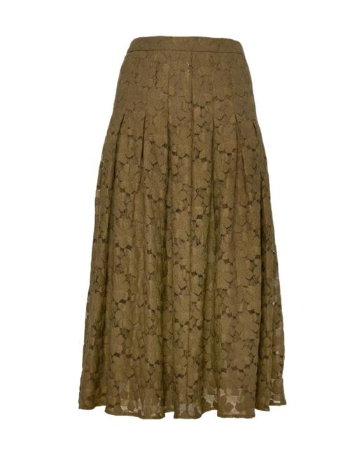 Max Mara Green Flower Lace On A Tulle Base Midi Skirt