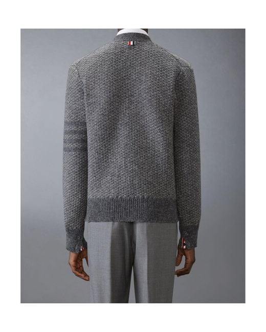 Thom Browne Gray V-Neck Chunky-Knit Cardigan for men