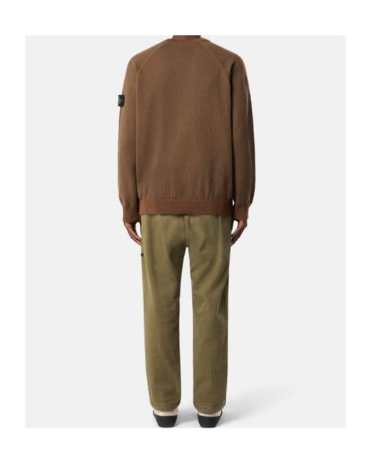 Stone Island Brown Ribbed Crew Neck Knitted Sweater for men