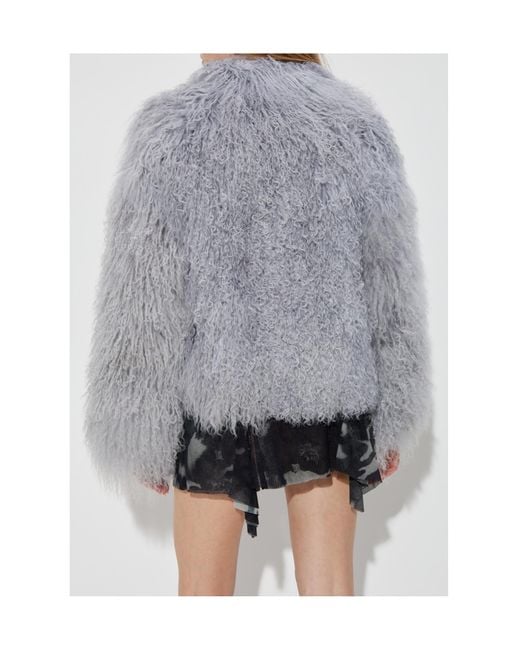 M I S B H V Gray Long-Sleeve Fur Coat With Pockets