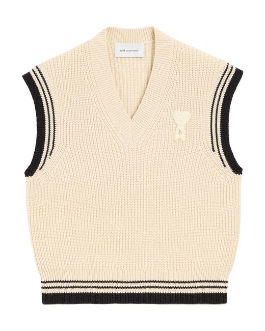AMI Natural Ami Ami De Coeur V-Neck Knitted Top for men