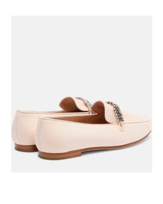 Manolo Blahnik Pink Pisufa Embellished Suede Loafers