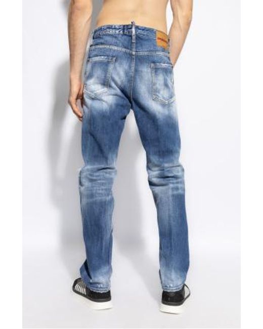 DSquared² Blue Distressed Straight-Leg Jeans for men