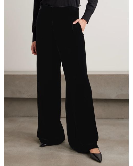 The Row Black Elezar Velvet Wide-Leg Casual Pants