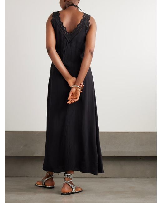 Isabel Marant Black Freda Broderie Anglaise-Trimmed Crepe Maxi Dress