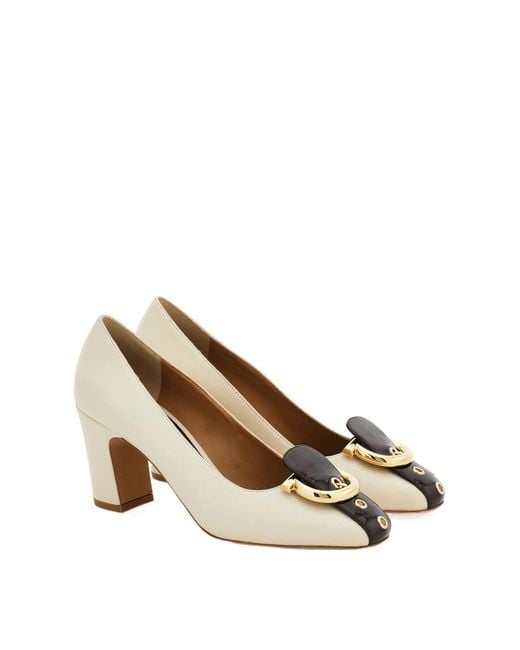 Ferragamo Metallic Ferragamo Oxide 70 Buckle Heeled Pumps