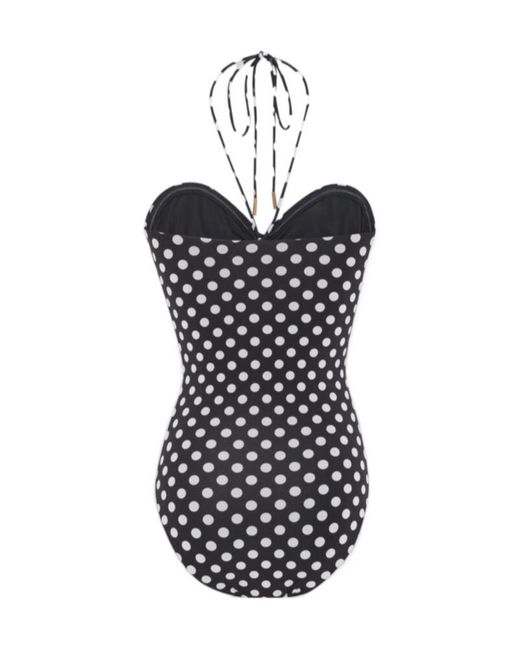 Saint Laurent Black Dotted Bustier Swimsuit