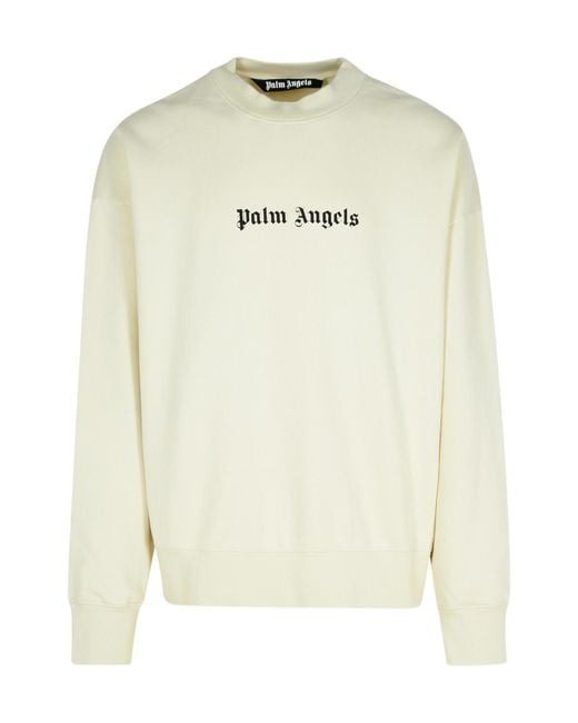 Palm Angels White Logo Printed Crewneck Sweatshirt for men